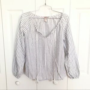 Forever 21 Stripped Linen Peasant Top size Small